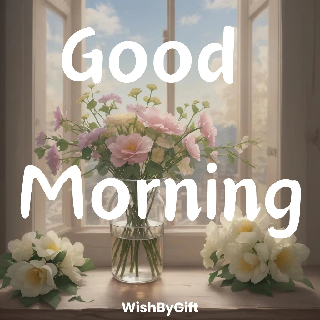 good morning image with flower vase